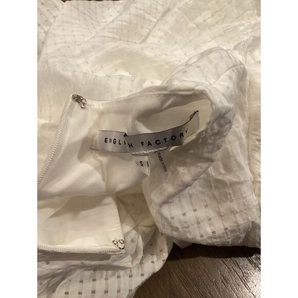 English Factory Check Print Mini Dress Belted Waist Puff Sleeve White Small - Picture 7 of 11